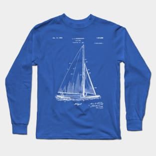 Sailboat Patent - Yacht Art - Blueprint Long Sleeve T-Shirt